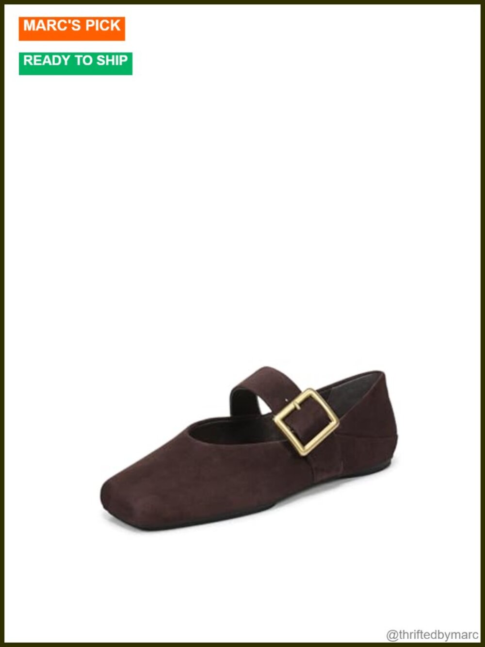 Suede Square Toe Mary Jane Ballet Flats Buckle Strap Comfort Shoe
